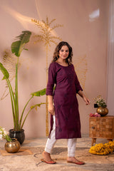 Wine Tonal Sequin Embellished Straight Kurta
