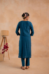 Indigo Bloom Floral Embroidered Kurta Set-P2021INDIGO_ON