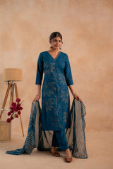 Indigo Bloom Floral Embroidered Kurta Set-P2021INDIGO_ON