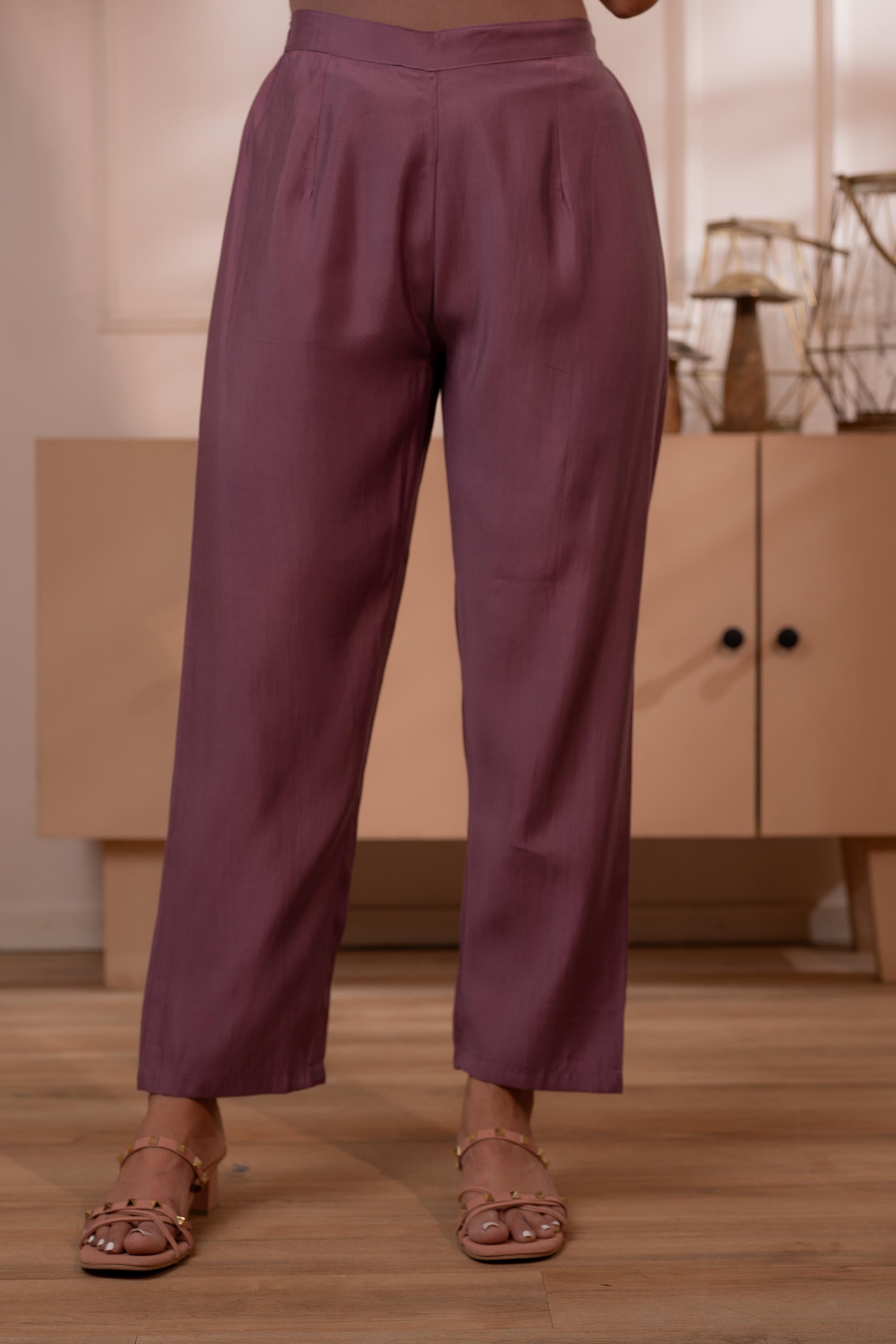 Plum Solid Embroidered Straight Kurta Pant and Dupatta Set with Thread