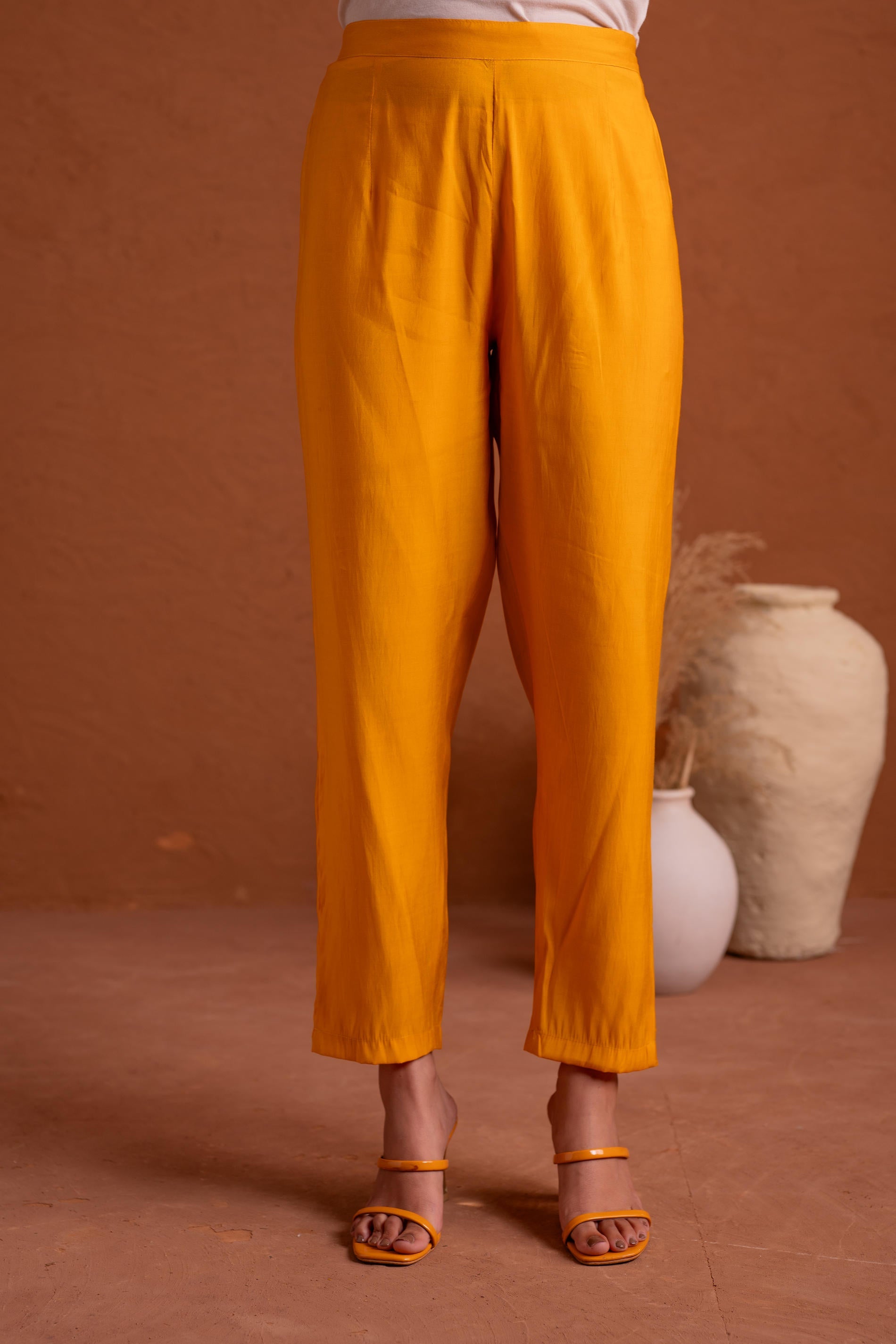 Mustard Poly Viscose Straight Kurta Pant And Dupatta Set with Thread &