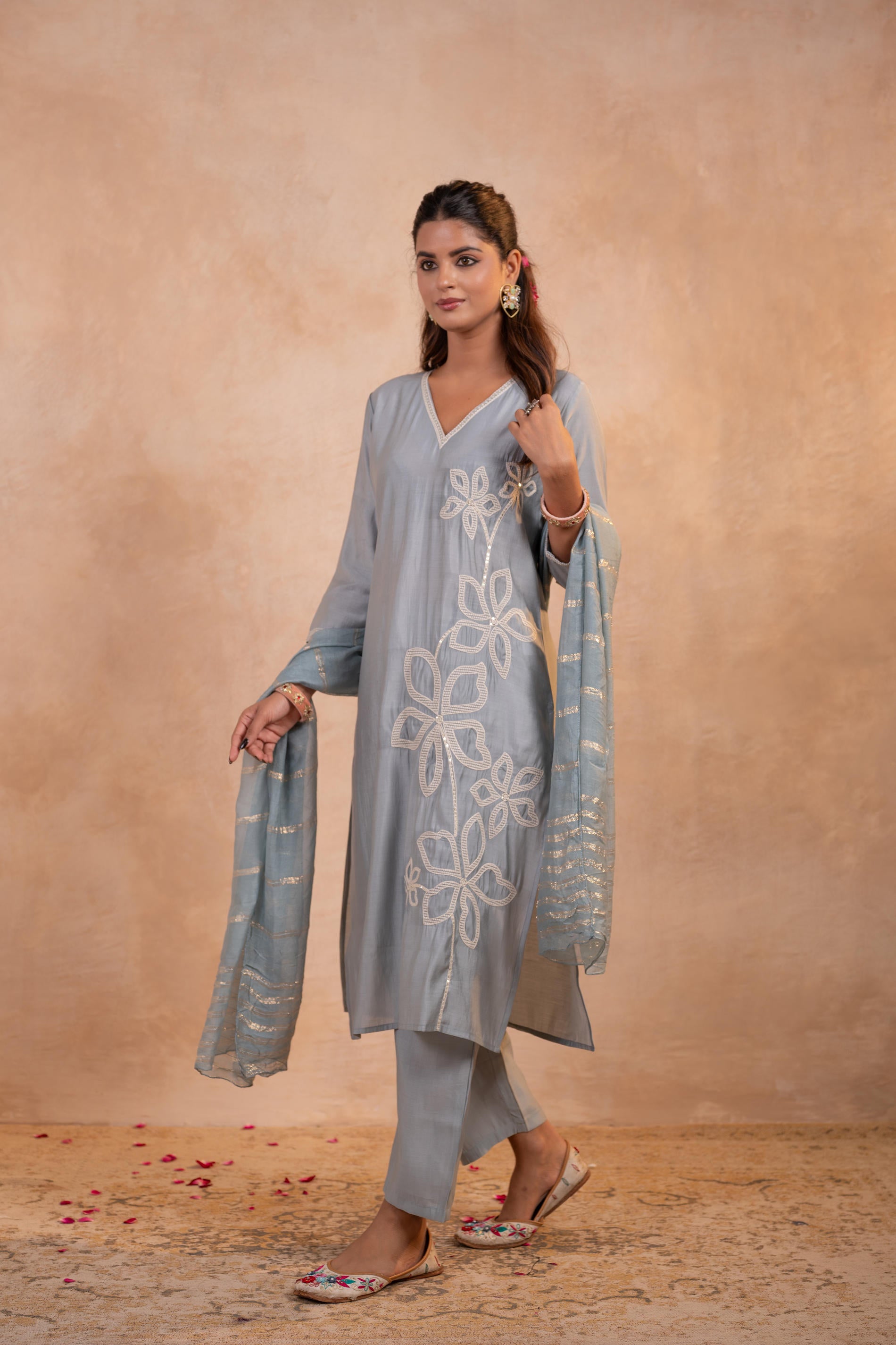 Gray Serenity Embroidered Suit Set-P2022GRAY_ON