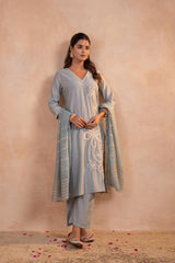 Gray Serenity Embroidered Suit Set-P2022GRAY_ON