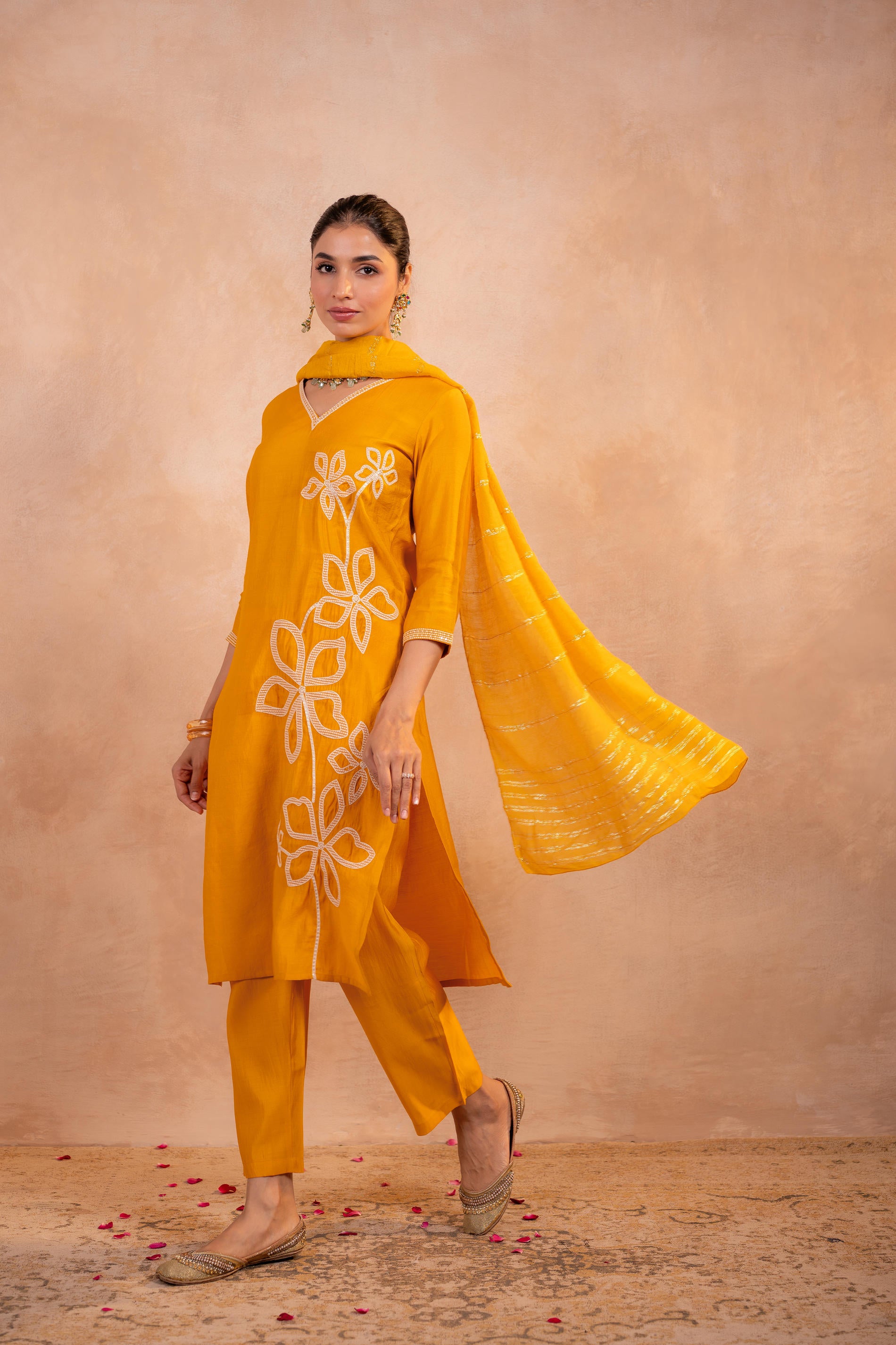 Mustard Serenity Embroidered Suit Set-P2022MUSTARD_ON