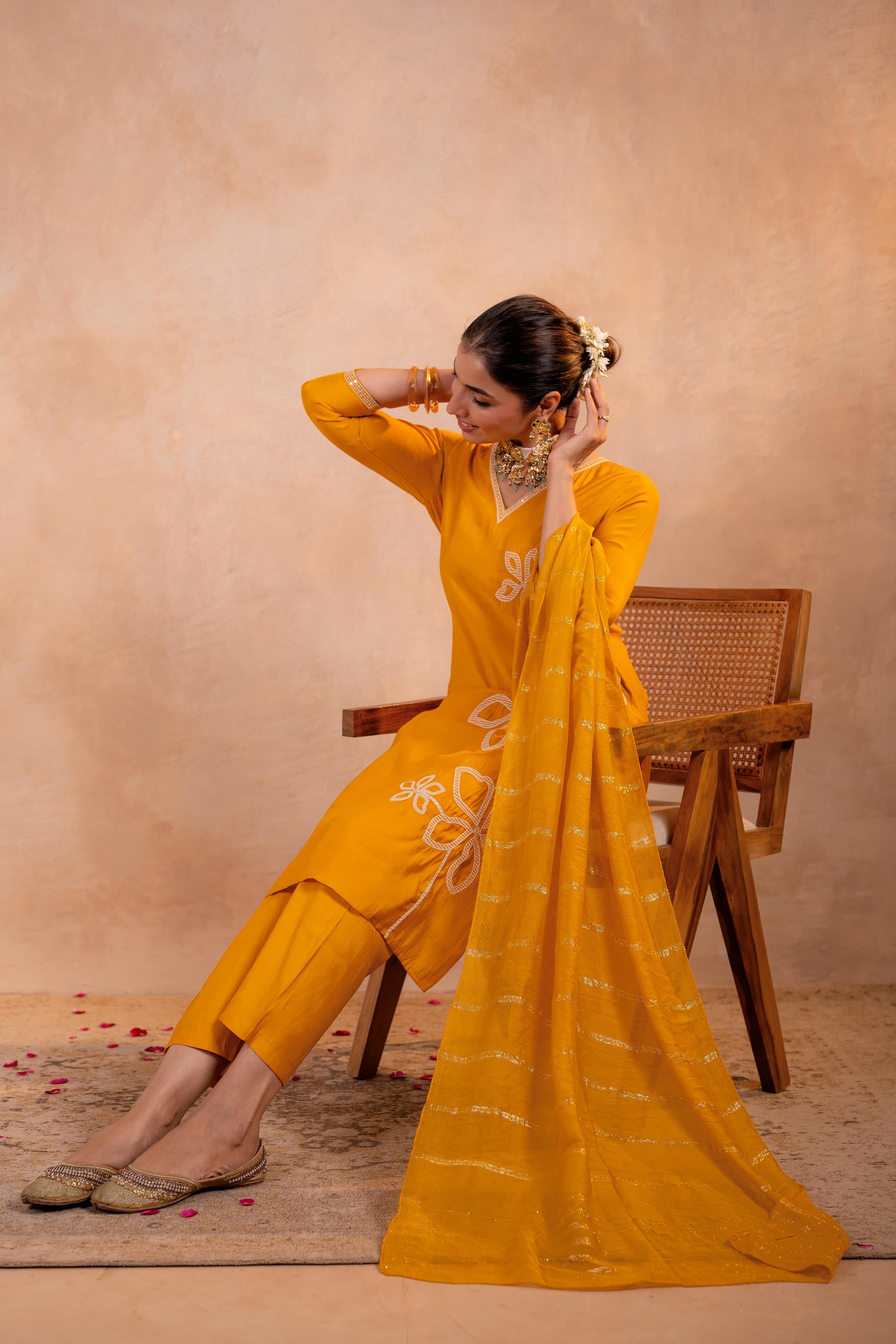 Mustard Serenity Embroidered Suit Set-P2022MUSTARD_ON
