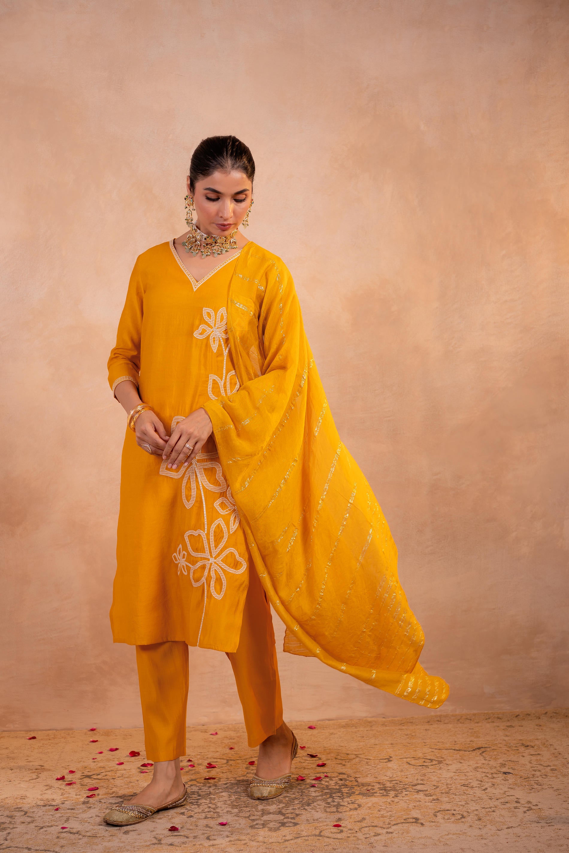 Mustard Serenity Embroidered Suit Set-P2022MUSTARD_ON