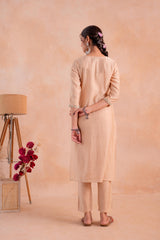 Beige Poly Viscose Straight Kurta Pant And Dupatta Set with Zari, Thread & Sequence Work-P2023BEIGE_ON