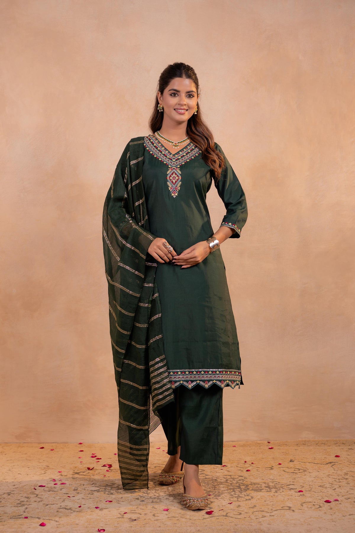 Bottle Green Serenity Embroidered Suit Set-P2023BOTTLEGREEN_ON