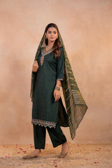 Bottle Green Serenity Embroidered Suit Set-P2023BOTTLEGREEN_ON
