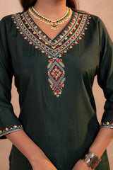 Bottle Green Serenity Embroidered Suit Set-P2023BOTTLEGREEN_ON