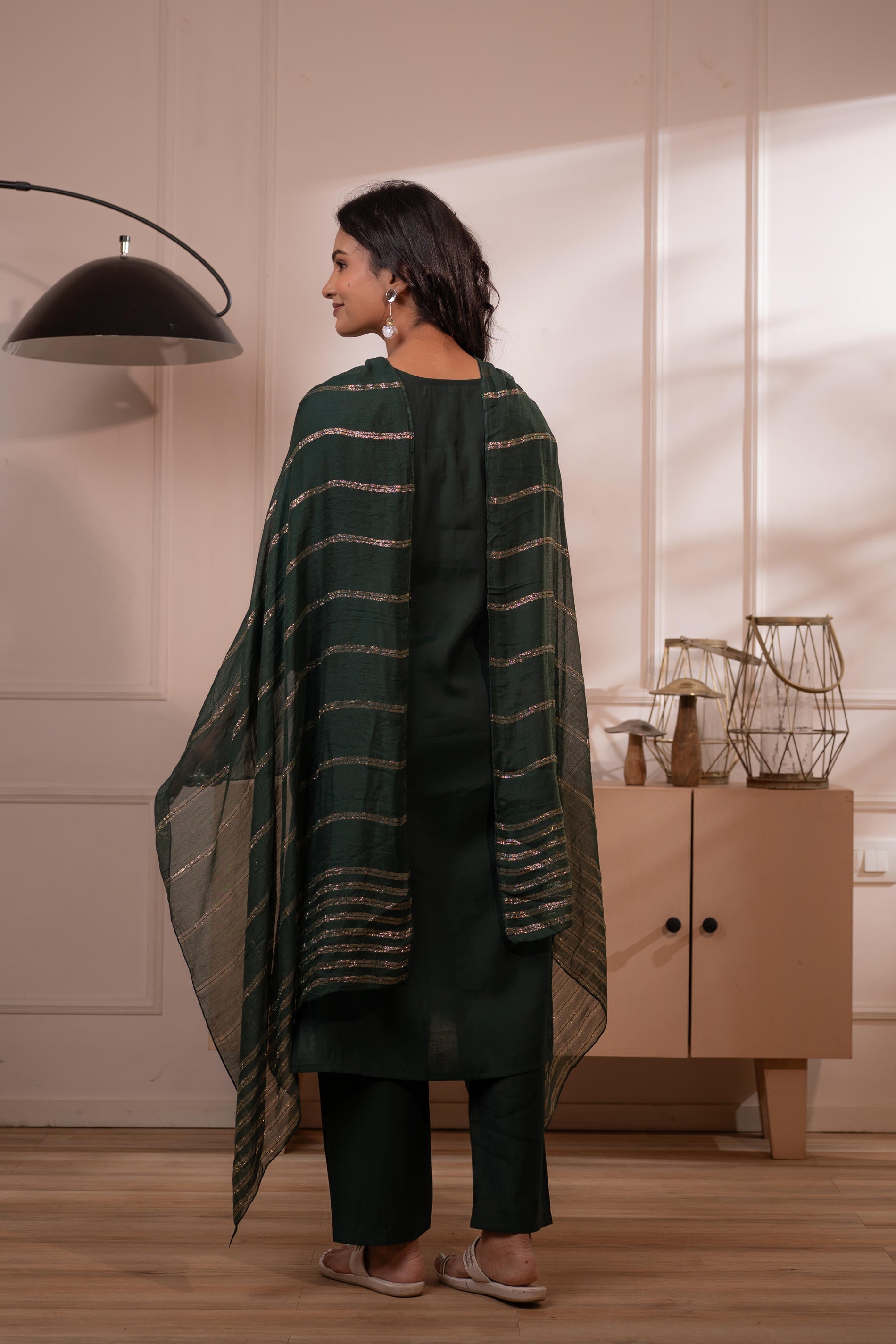 Mehandi Green Solid Embroidered Straight Kurta Pant and Dupatta Set wi