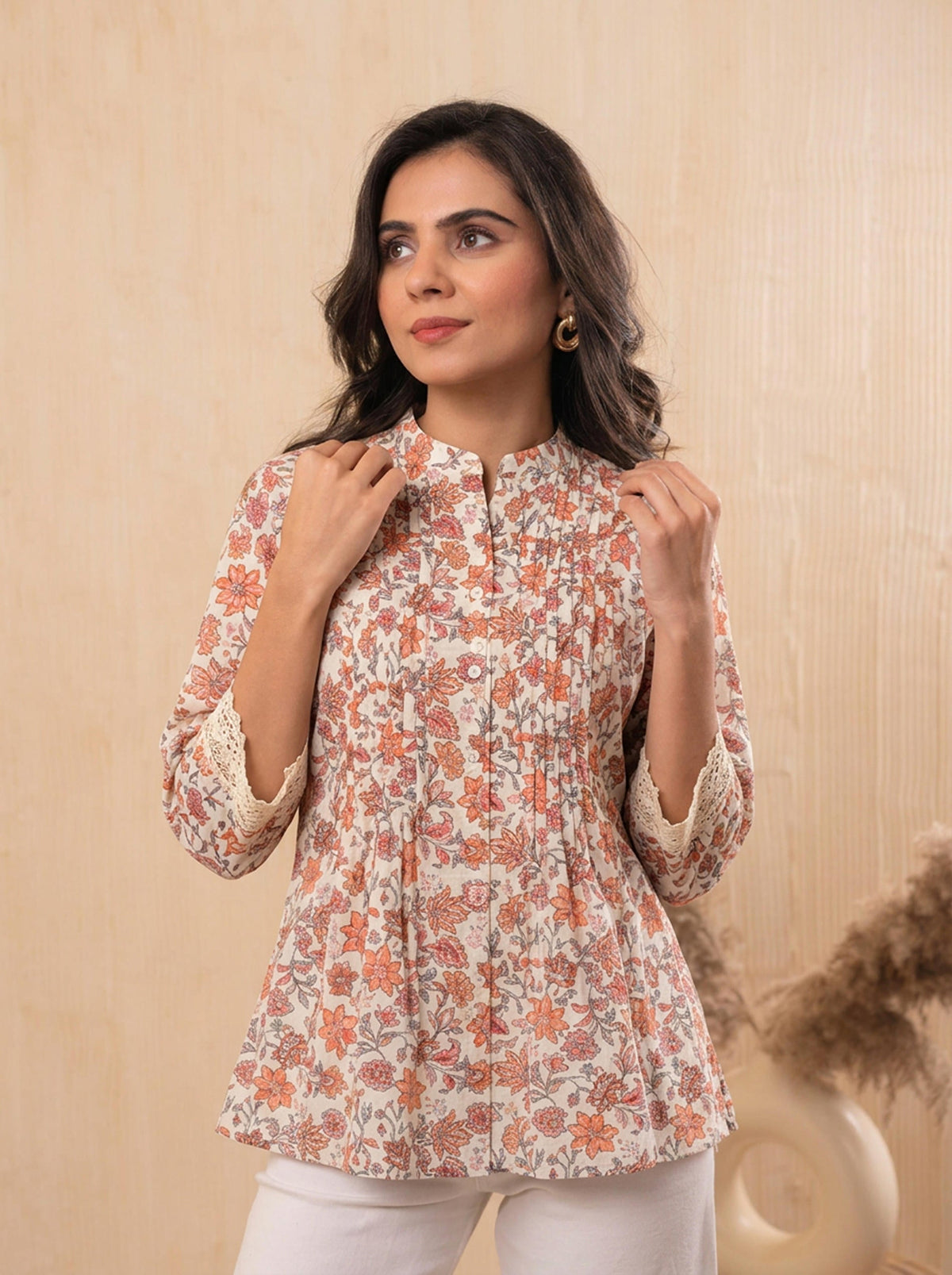 Peach Bloom Pintuck Tunic