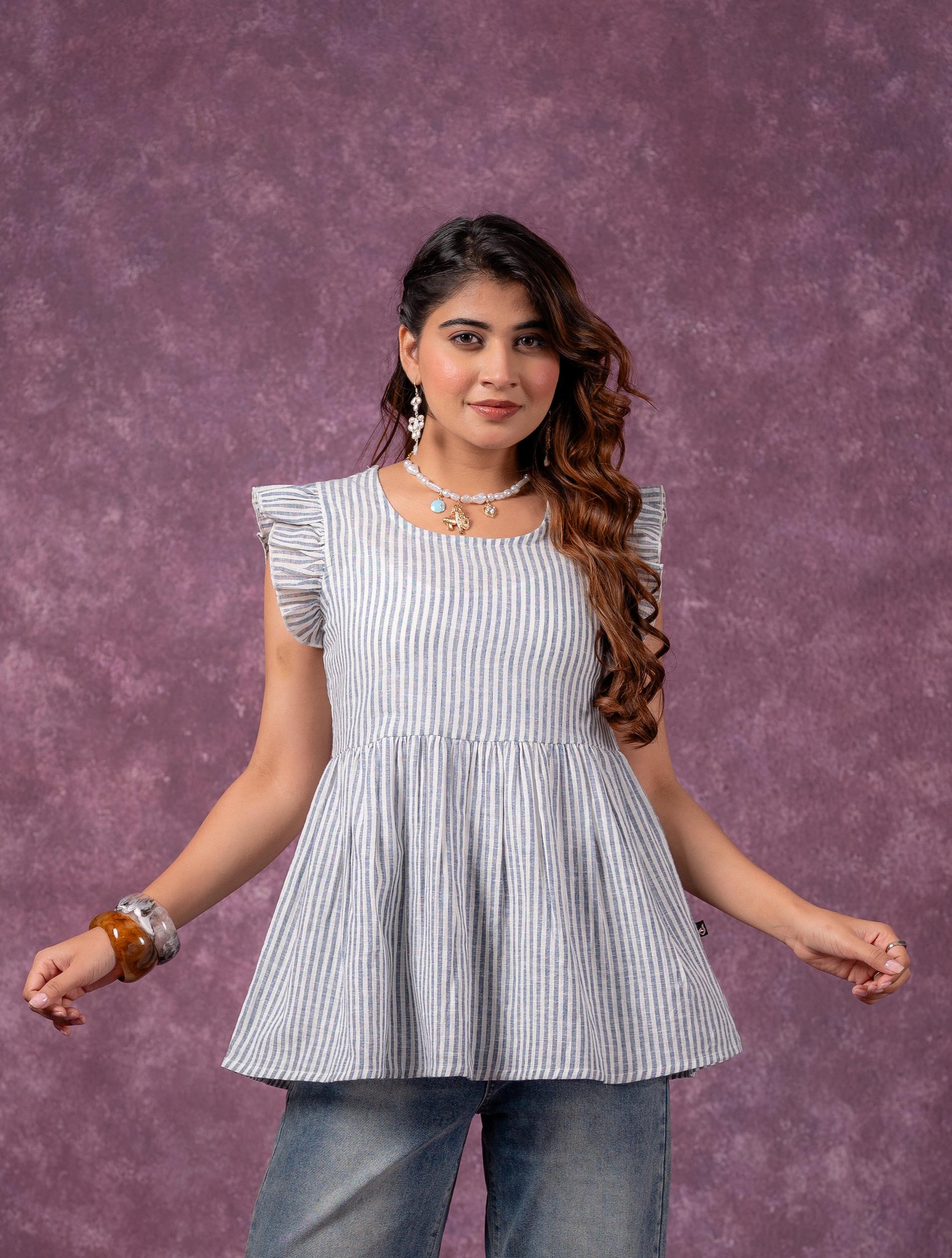 Urban Stripe Breeze Top - White - 2 | DesiQlo