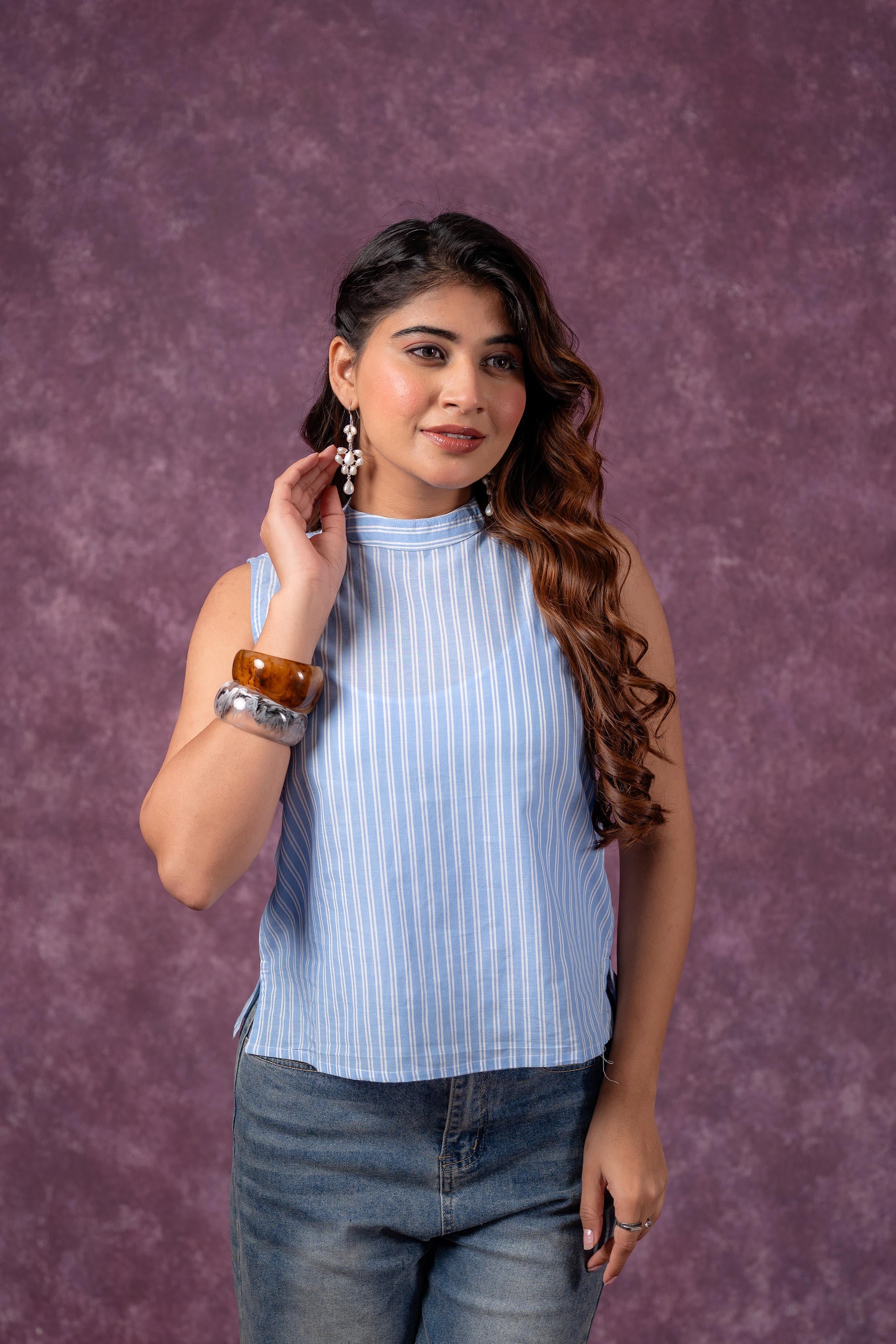 Urban Stripe Breeze Top - White | DesiQlo