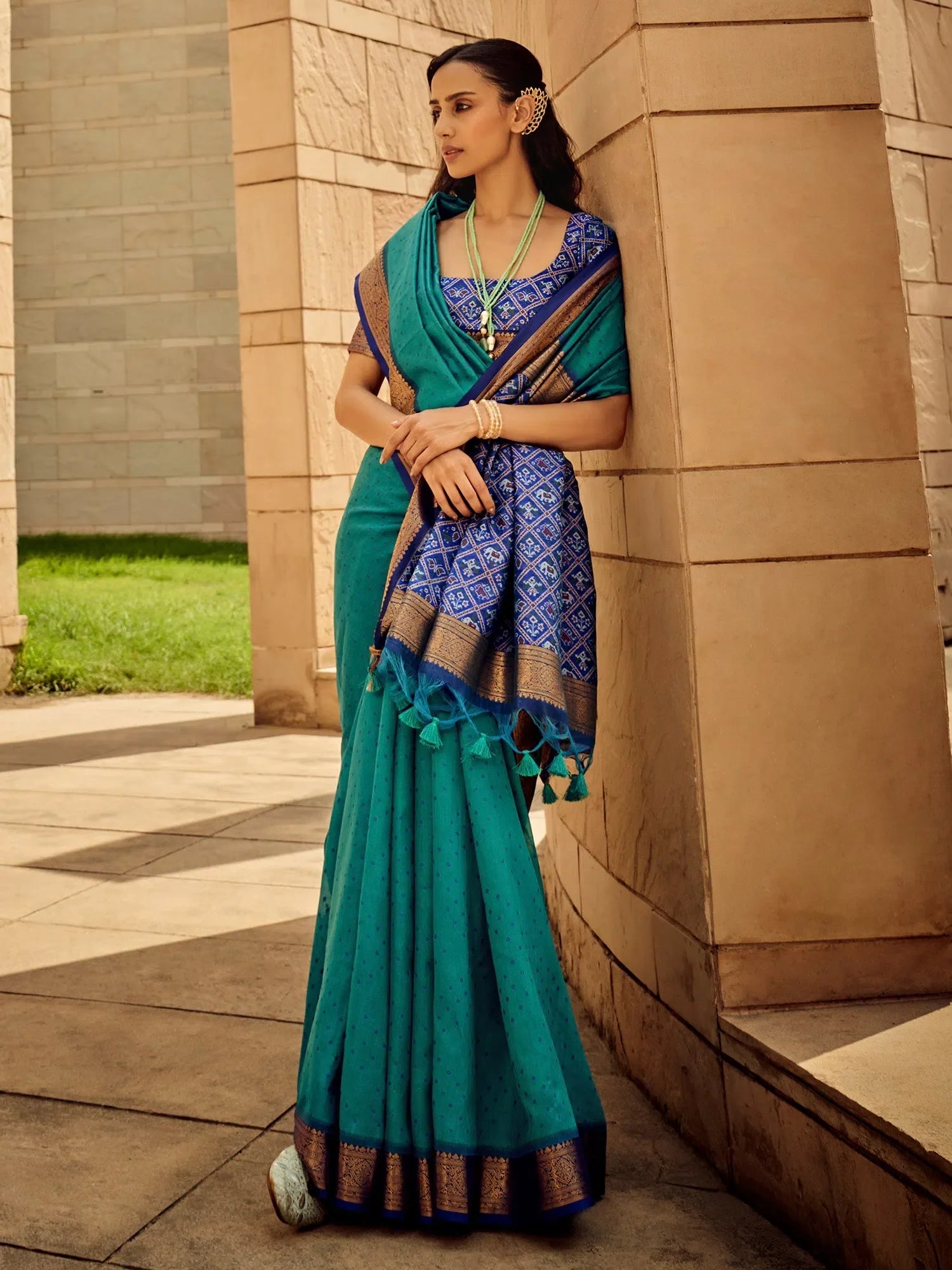 Light Blue Polyester Saree - Indian Sari & Blouse Piece