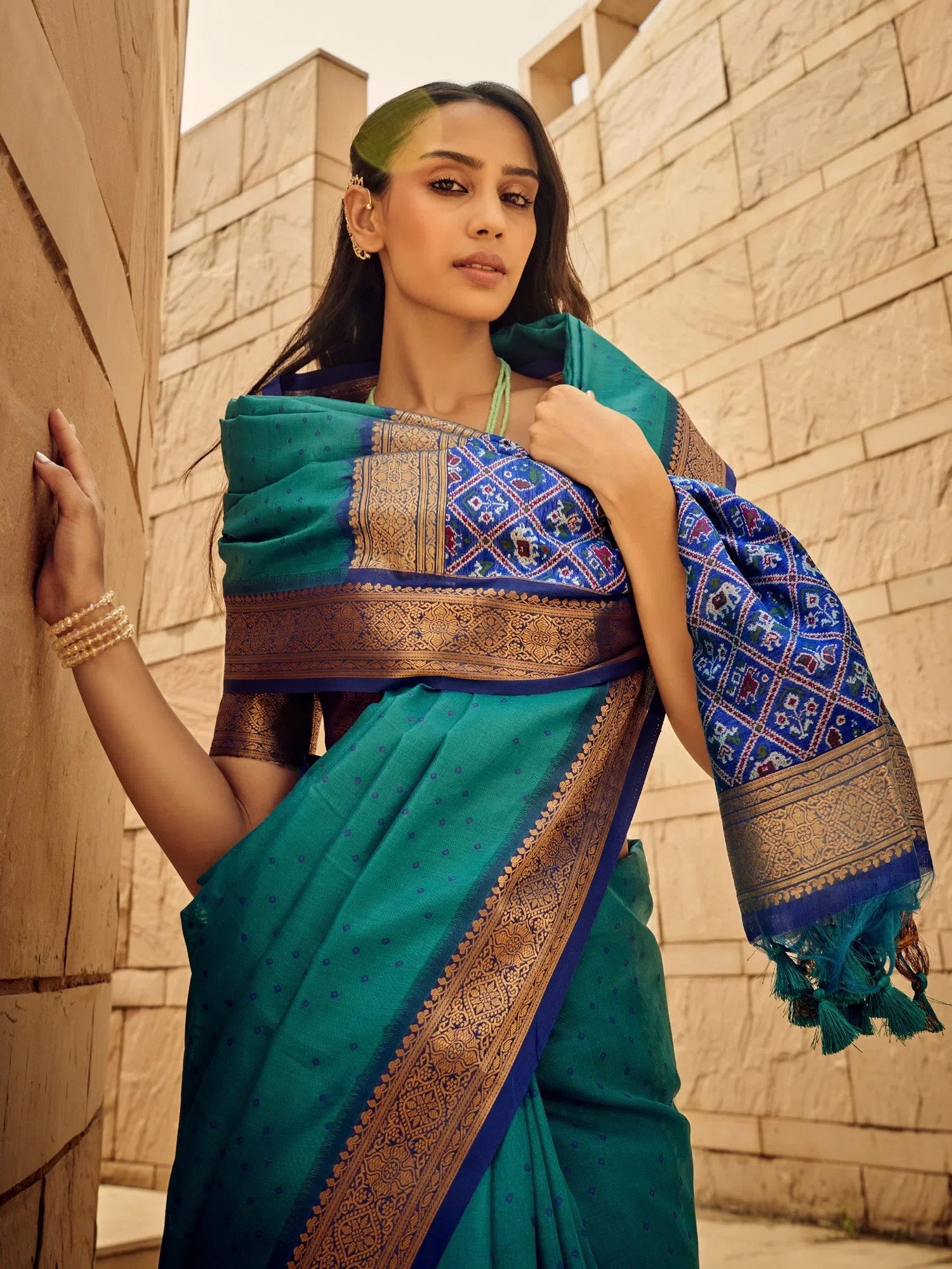 Light Blue Polyester Saree - Indian Sari & Blouse Piece