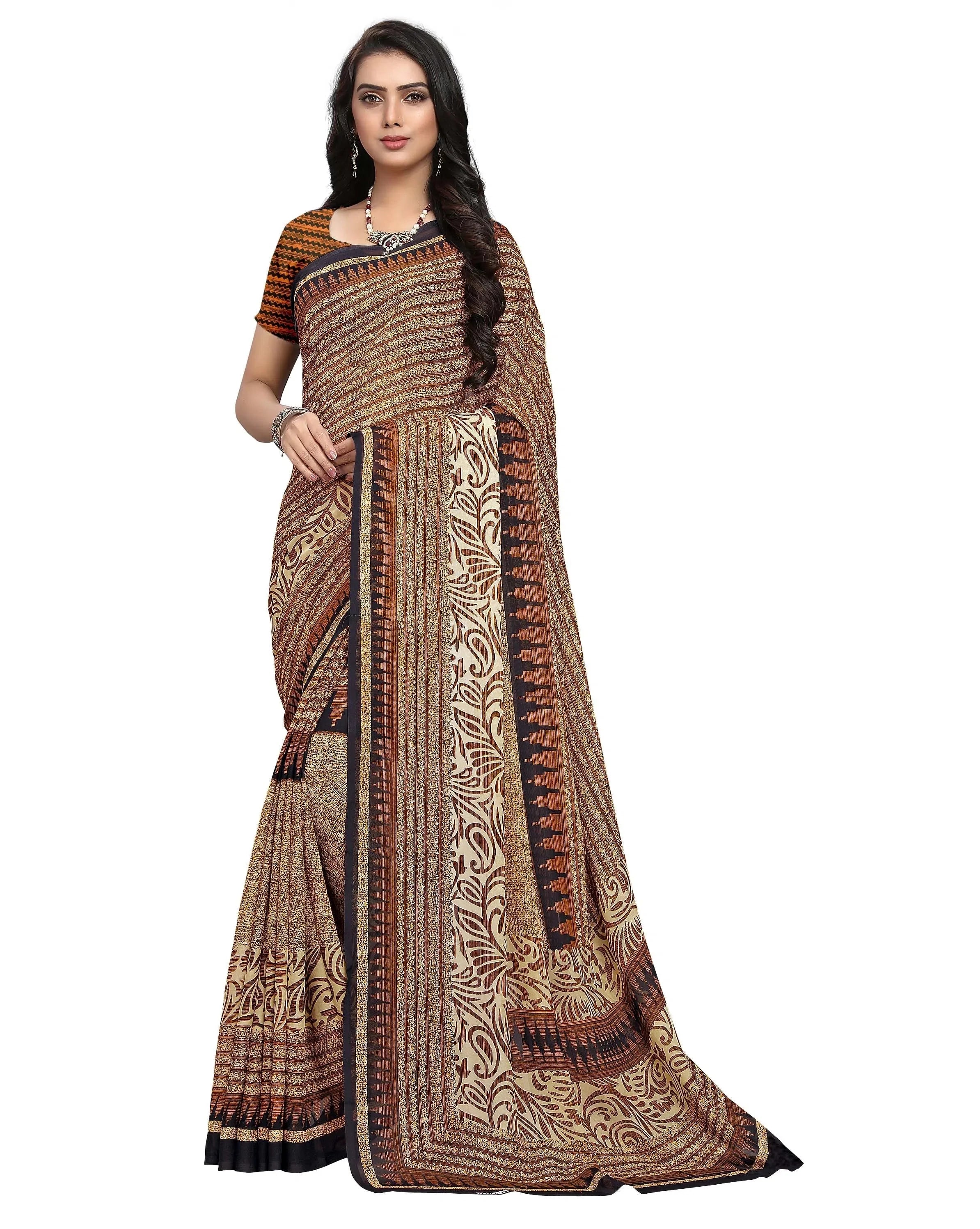 Stylish Printed Polyester Saree | Authentic Indian Designer Sarees
