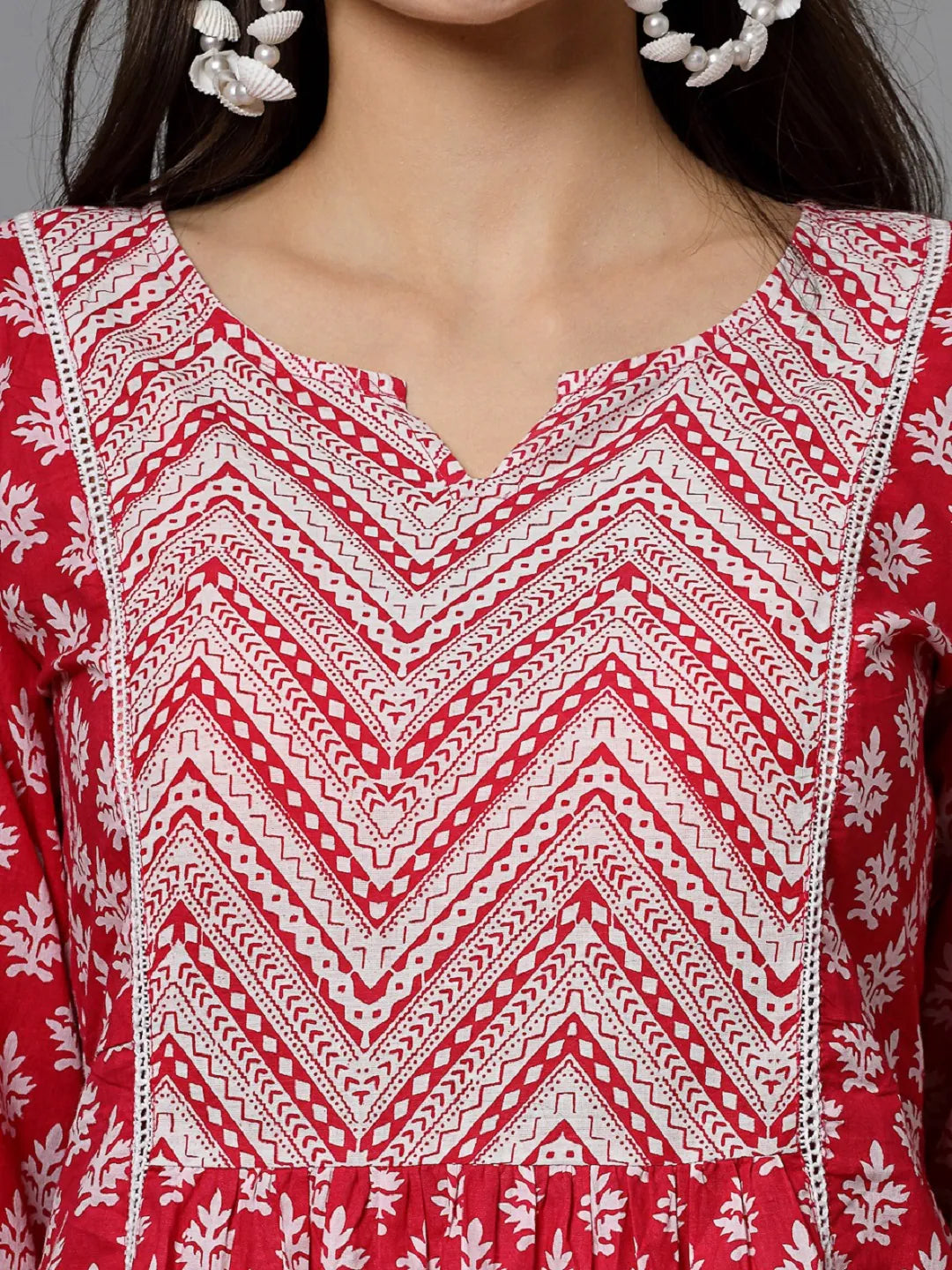 Floral Printed Cotton A-Line Kurta - Indian Kurtas for Women