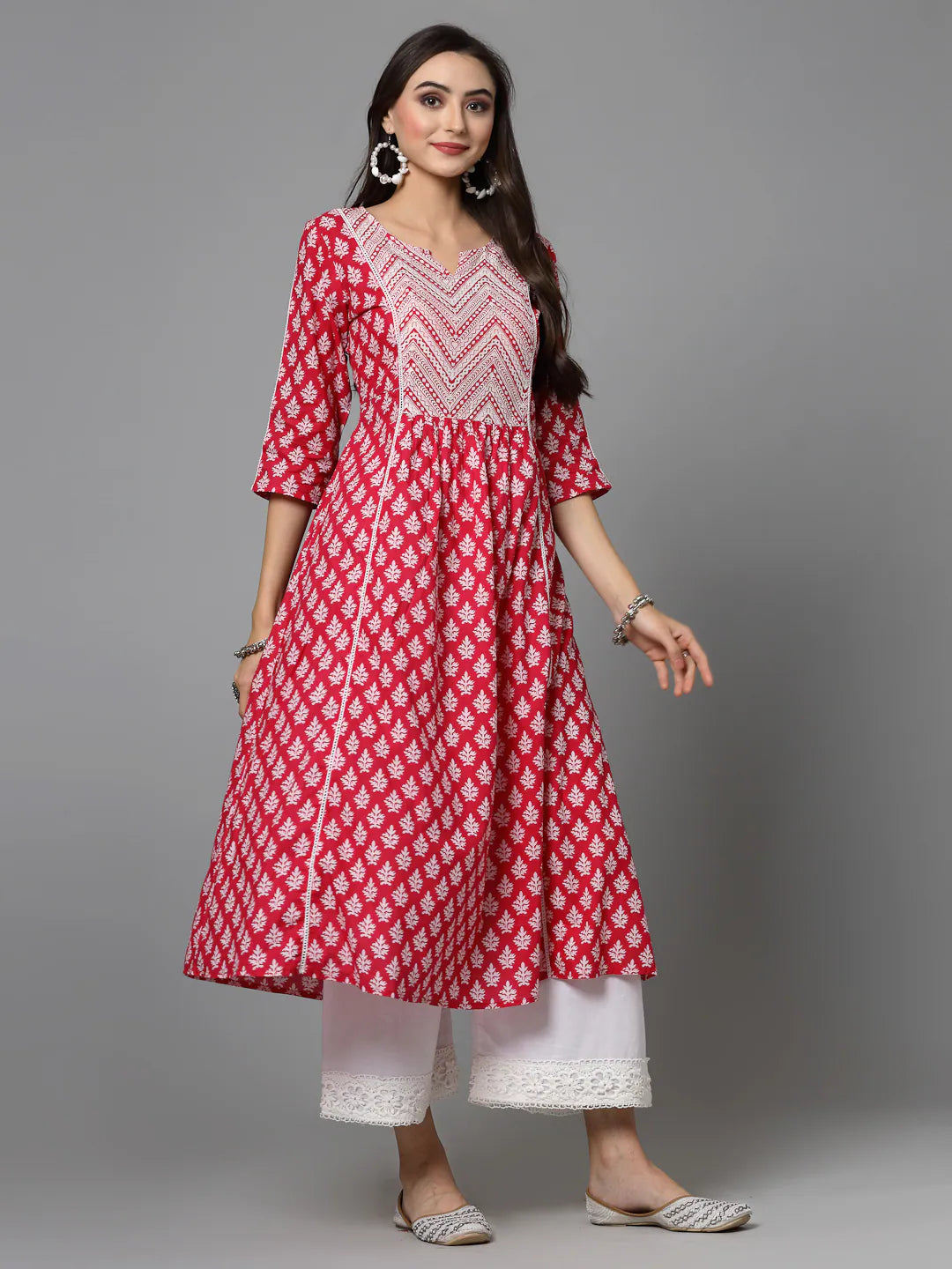 Floral Printed Cotton A-Line Kurta - Indian Kurtas for Women