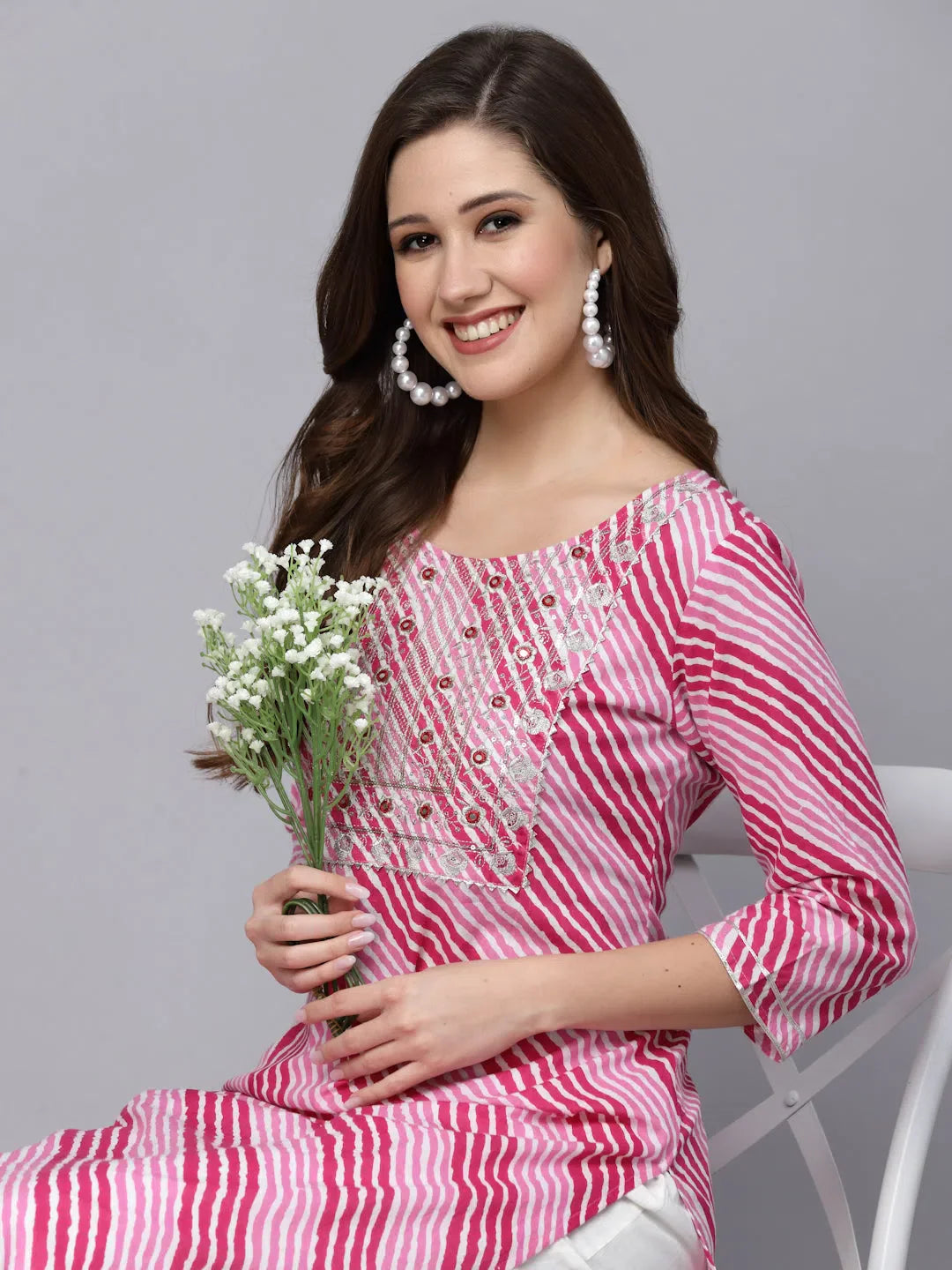 Pink Embroidered Rayon Kurta | Stylish Indian Kurta for Ladies