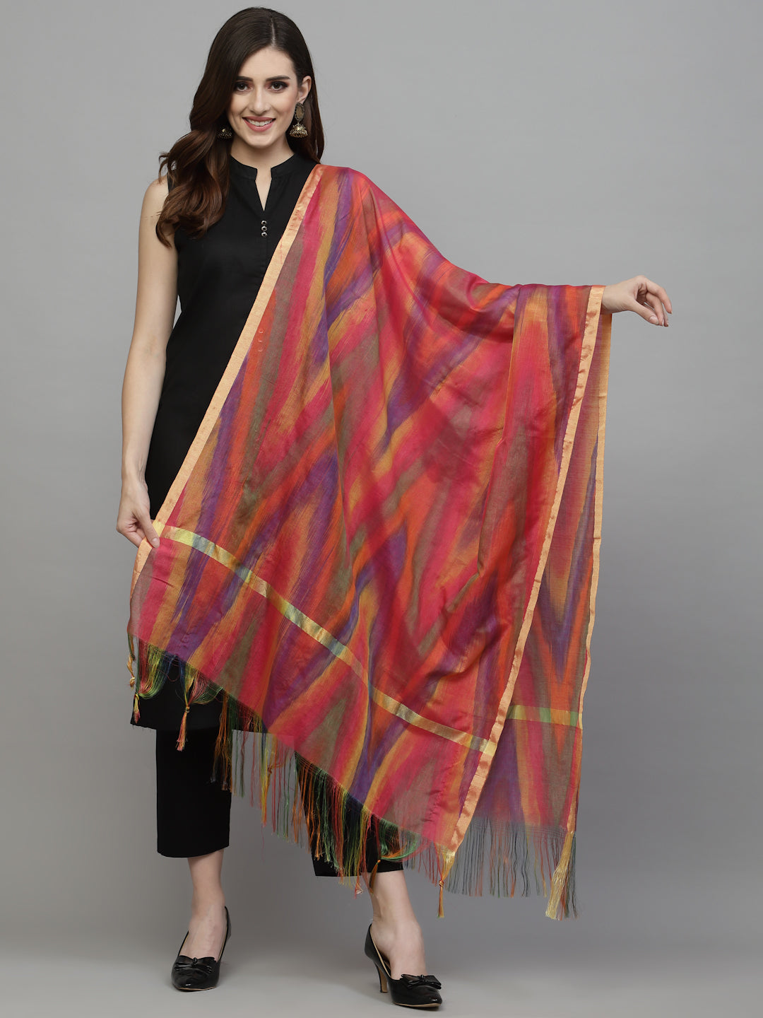 Women's Self Design Silk Blend Dupatta-PINKTOLA | DesiQlo