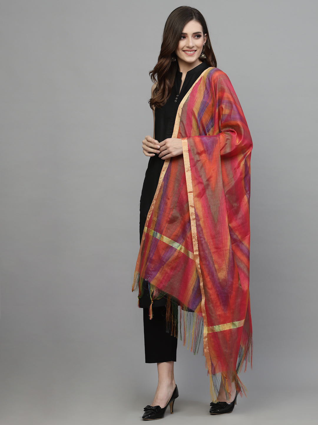 Women's Self Design Silk Blend Dupatta-PINKTOLA | DesiQlo