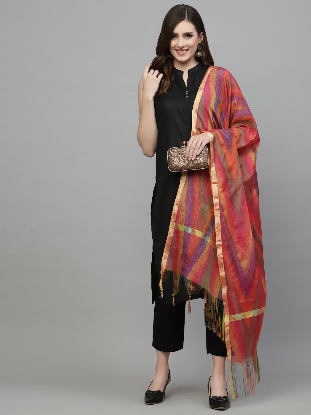 Women's Self Design Silk Blend Dupatta-PINKTOLA | DesiQlo