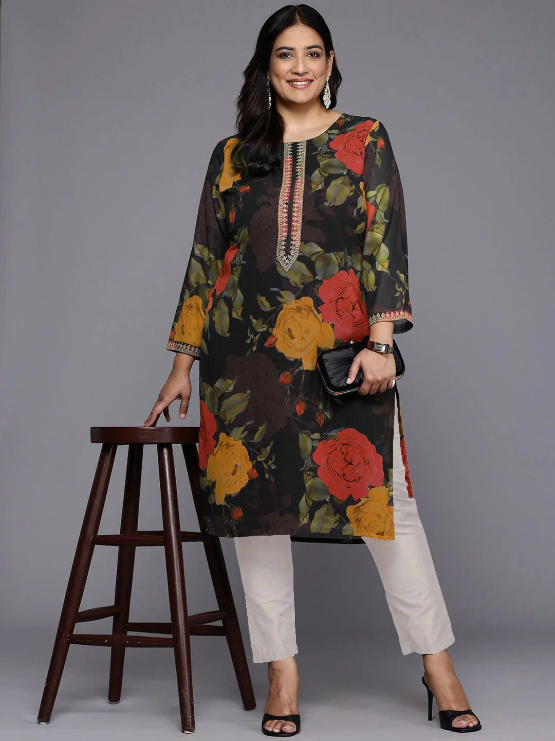 Women Floral Printed Floral Georgette Kurta-AP-AHKUGRDP-1144