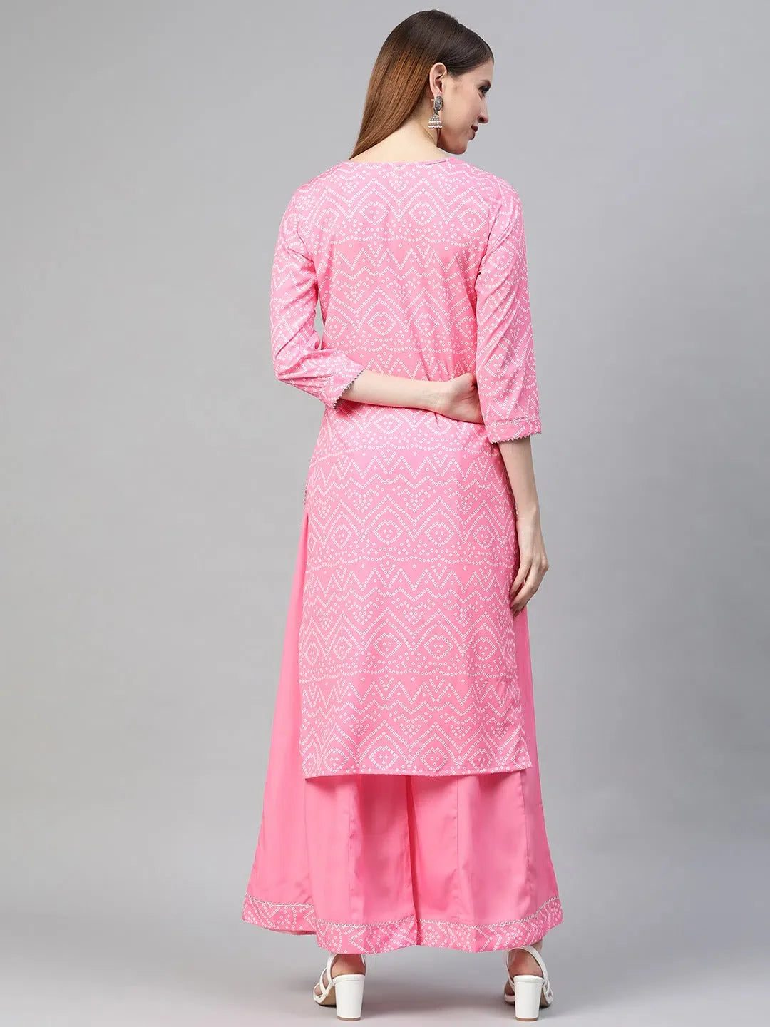 Pink Bandhani Kurta Palazzo Set - Latest Indian Kurta Design