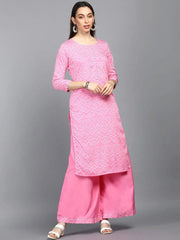 Polyester Printed Kurta Palazzo Set-PKSET1001AB