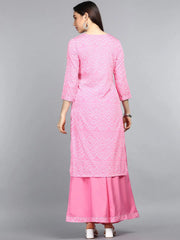 Polyester Printed Kurta Palazzo Set-PKSET1001AB