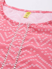 Women Crepe Pink Geometric Printed Straight Kurta Palazzo Set
