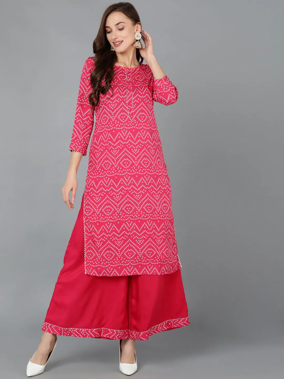 Poly Crepe Bandhani Printed Kurta | Designer Kurta Sets