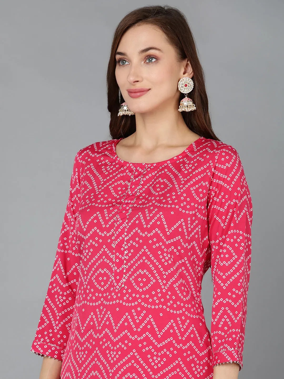 Poly Crepe Bandhani Printed Kurta | Designer Kurta Sets