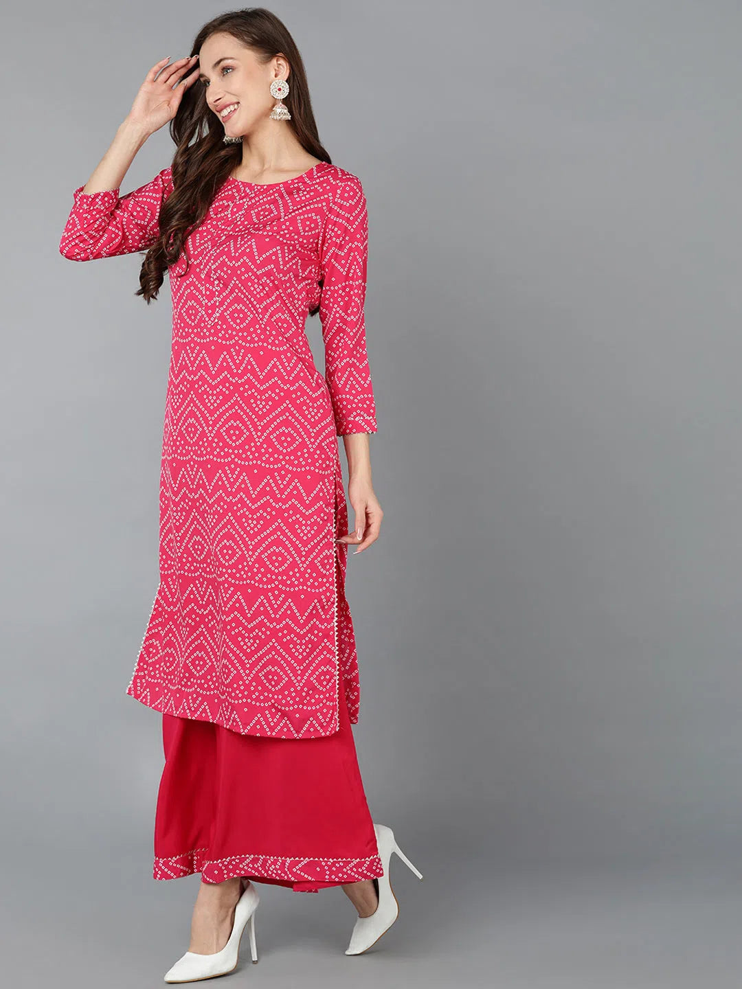 Poly Crepe Bandhani Printed Kurta | Designer Kurta Sets