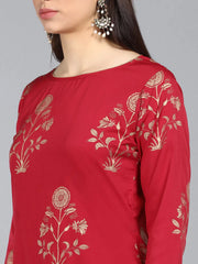 Women Poly Crepe Floral Printed Kurta-PKSET1013A