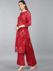 Women Poly Crepe Floral Printed Kurta-PKSET1013A