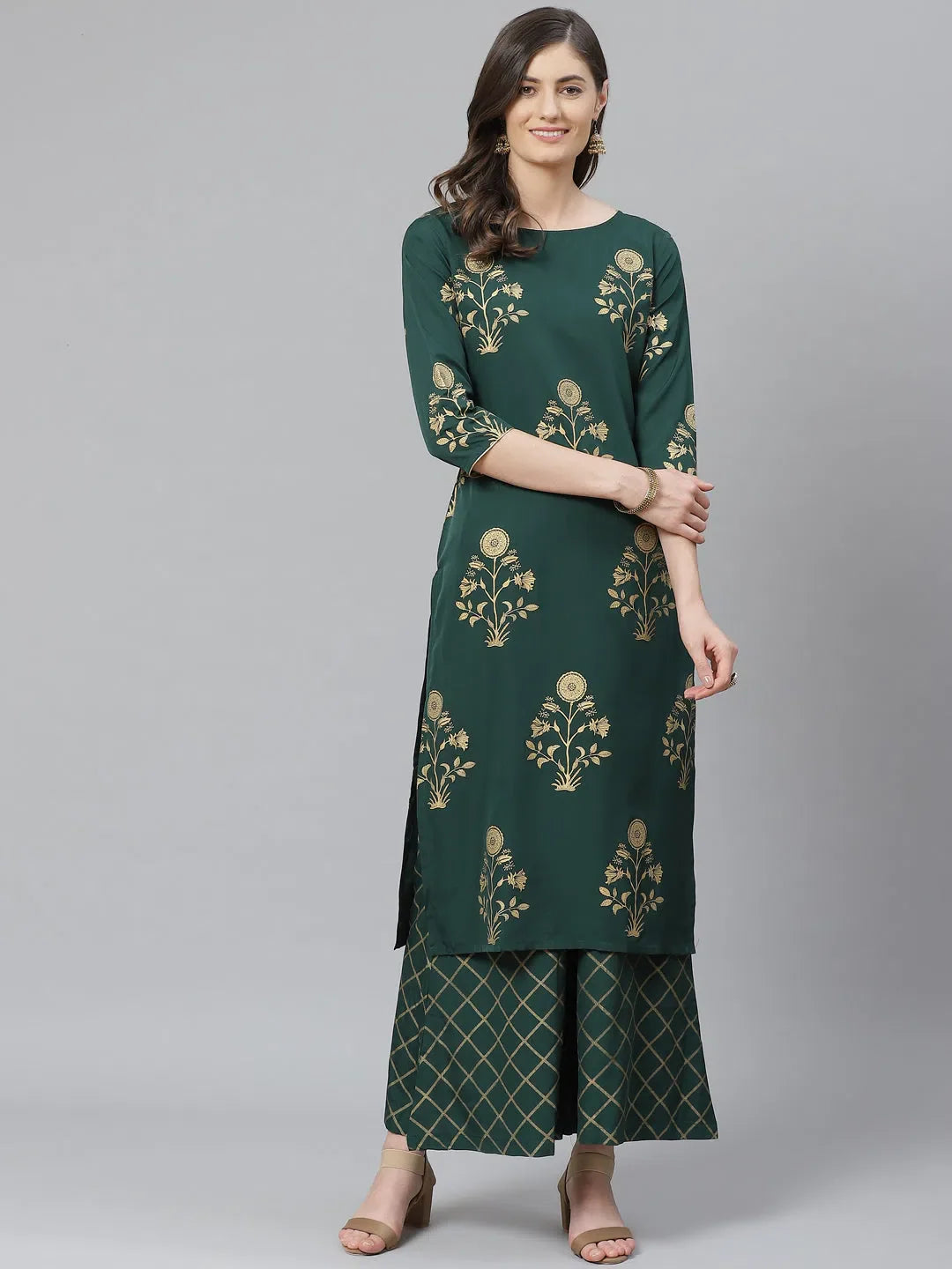 Women's Printed Polyester Kurta Palazzo Set - Party Perfect!