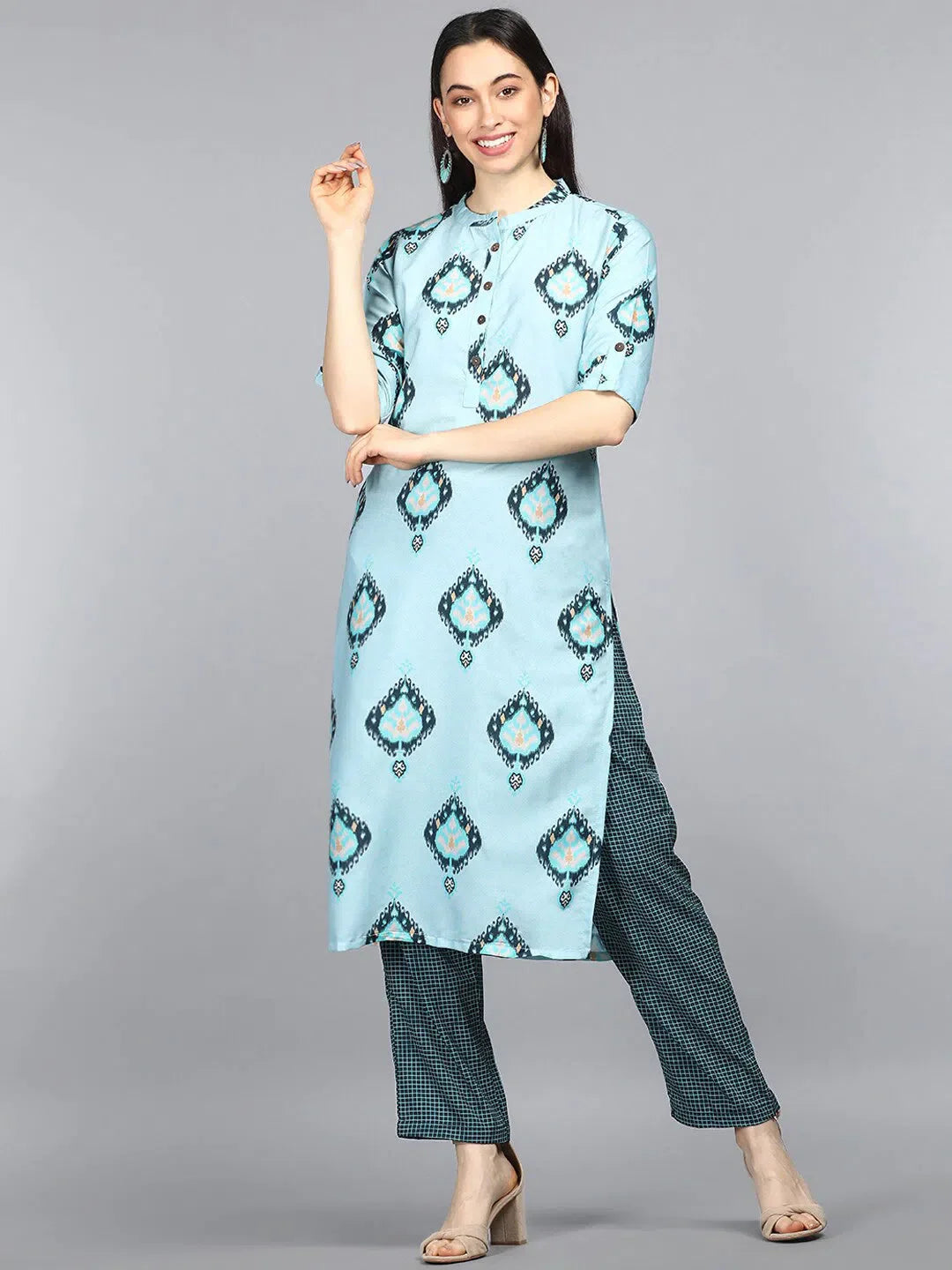 Printed Poly Crepe Kurta Pant Set - Designer Women's Kurta Sets
