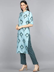 Poly Crepe Printed Kurta Pant Set-PKSET1025AB