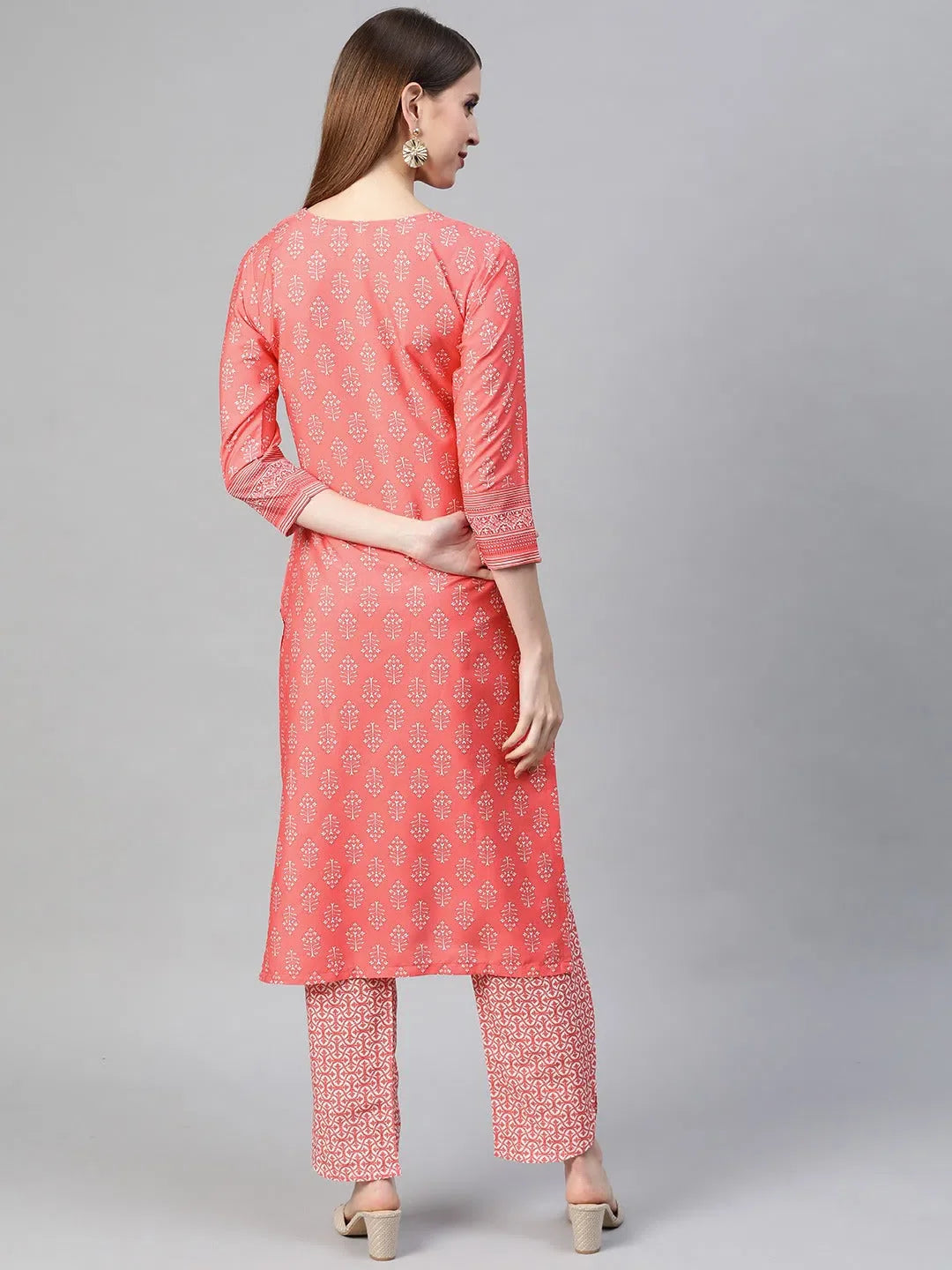 Peach Ethnic Motifs Designer Kurta Sets For Women | Ahika
