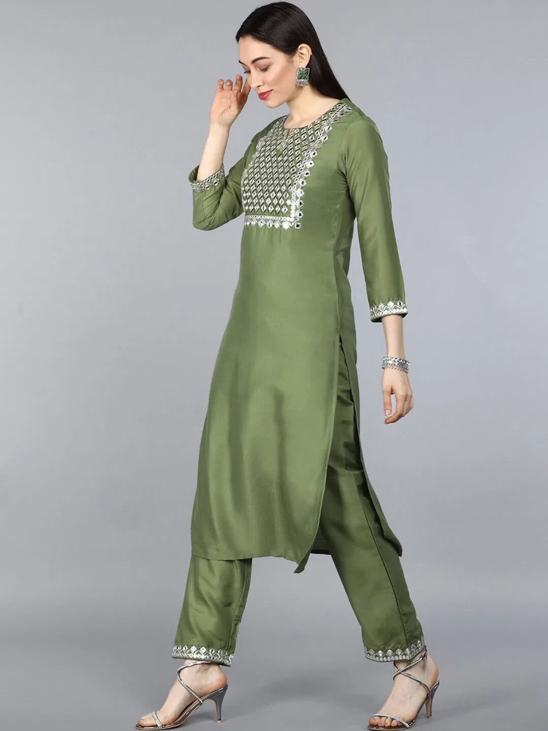 Printed Poly Silk Kurta Pant Set | Indian Women's Kurta Sets