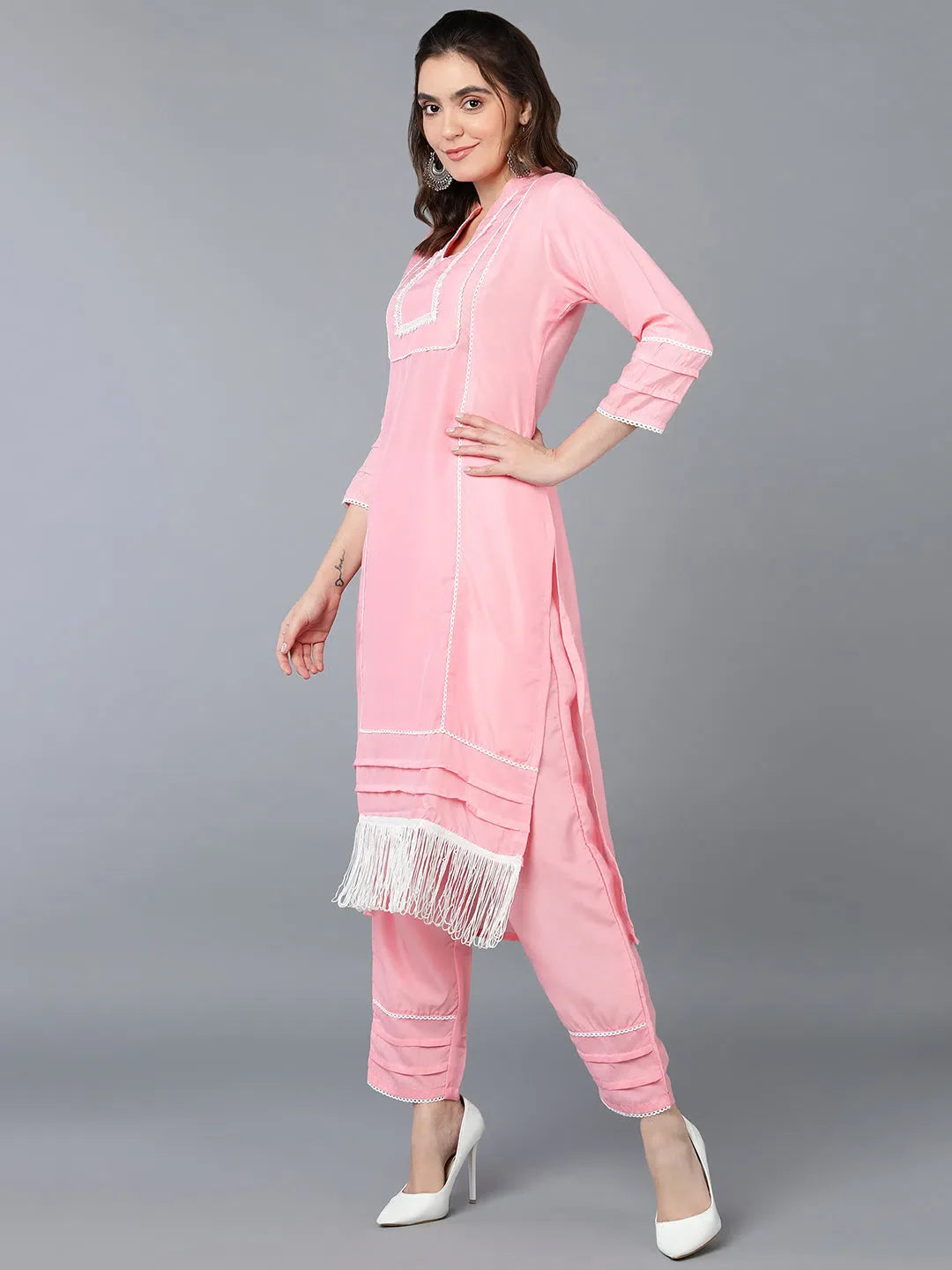 Pink Poly Silk Women's Kurta Sets | Designer Indian Kurta Sets
