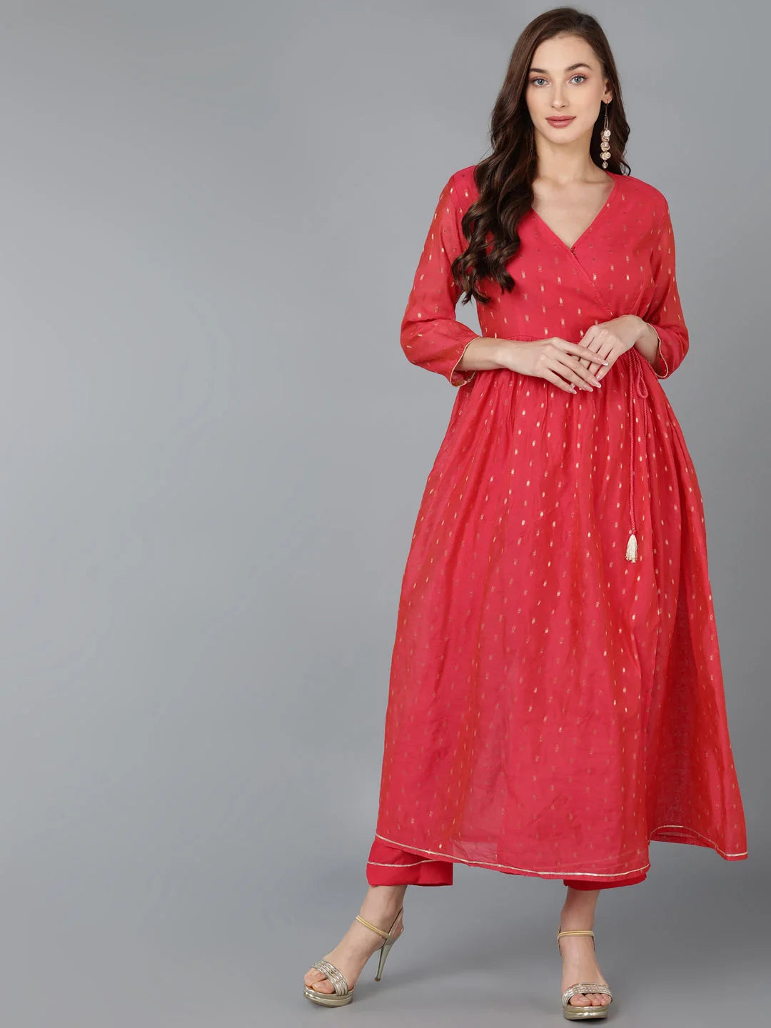 Poly Chanderi Woven Design Kurta Trousers-PKSET1143