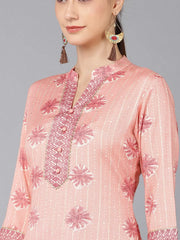 Women Orange Cotton Blend Kurta Trousers