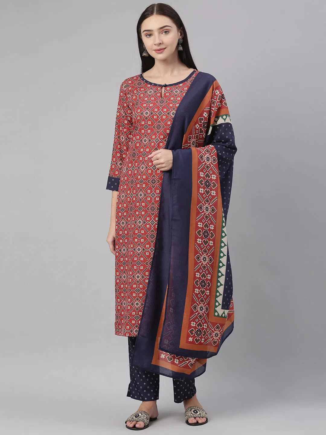 Red Ethnic Motifs Printed Women's Kurta Set | Ahika