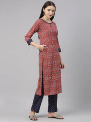 Women Crepe Red Ethnic Motifs Printed Straight Kurta Pant Dupatta Set 1