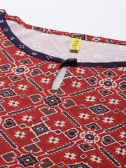 Women Crepe Red Ethnic Motifs Printed Straight Kurta Pant Dupatta Set 1