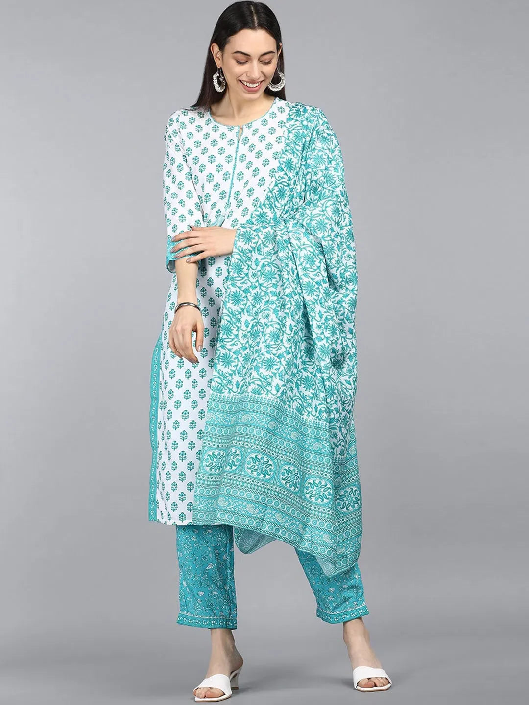 Poly Crepe Printed Kurta Pant Dupatta-PKSKD1028AB