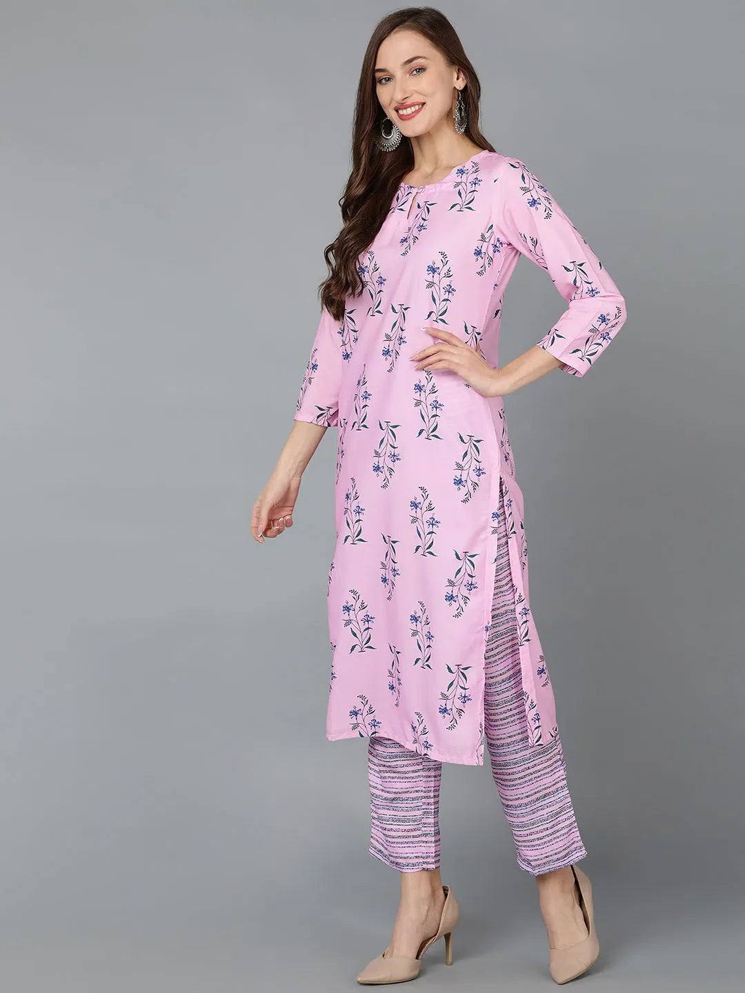 Polyester Floral Printed Kurta Set - Women's Indian Kurta